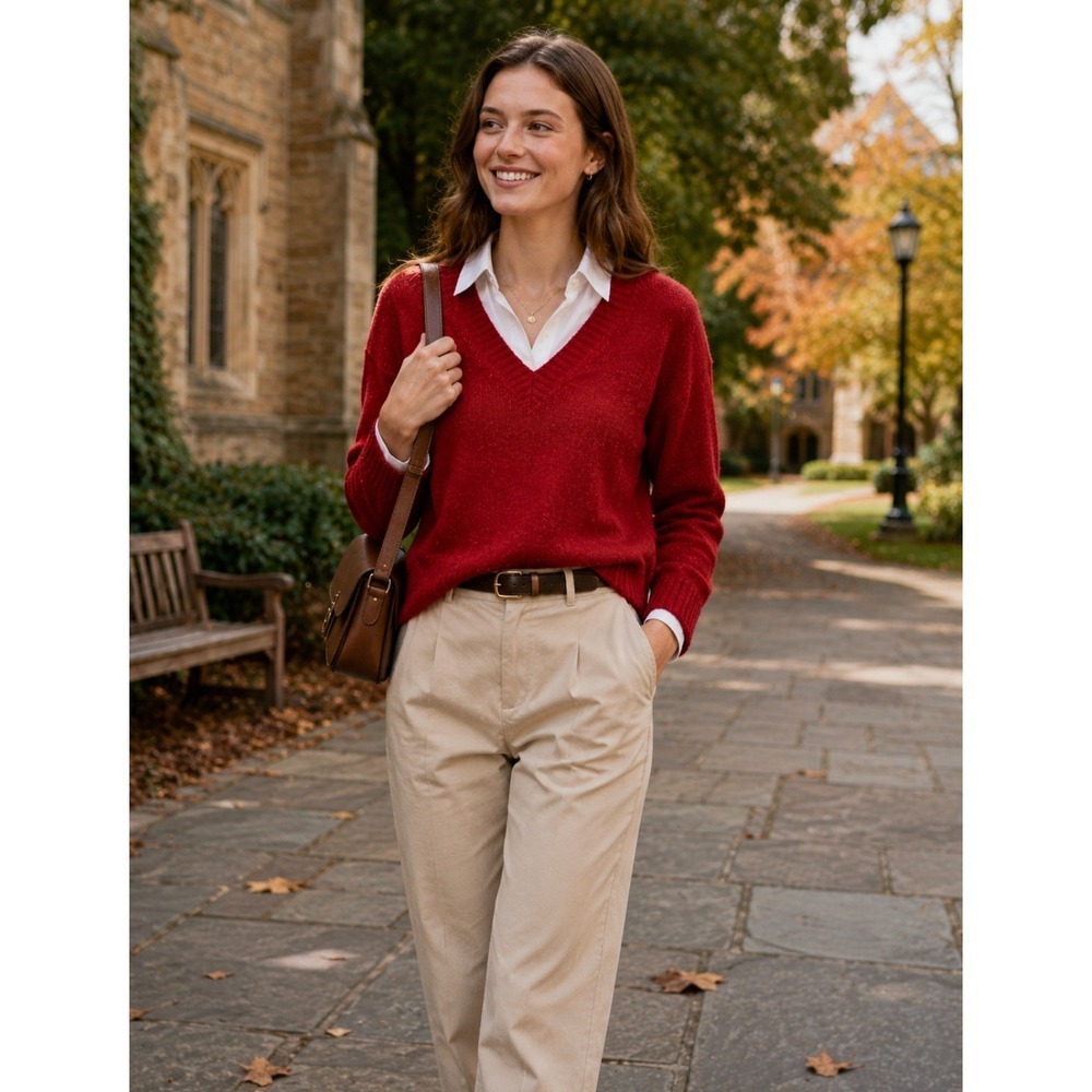 J. CREW Relaxed V Neck Pullover Sweater‎ Solid Red Merino Wool Alpaca Medium
